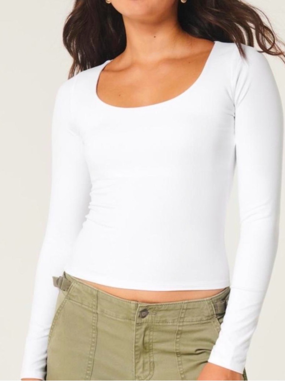 Hollister Seamless Scoop Neck Long-Sleeve Top - White XS